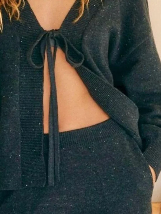 Free People Beach Solar Knit Sweater Set Navy Blue Small - Picture 9 of 9